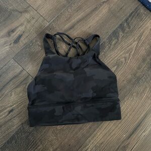Lululemon black camo high neck long line free to be wild bra size 6